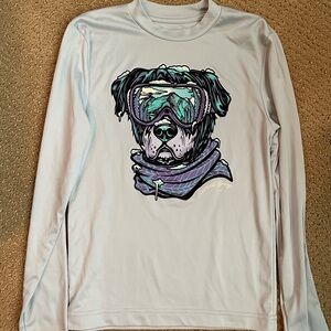 Snow Dog Steamboat Springs, CO Graphic Long Sleeve kids Shirt - silver/grey, EUC